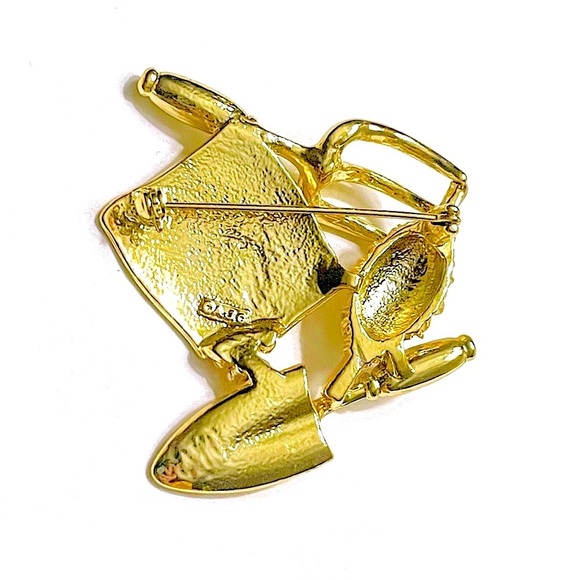 ASHLEY COOPER Vintage Gardening Tools and Dainty Pearl Seed Bead Brooch Signed - Picture 4 of 9